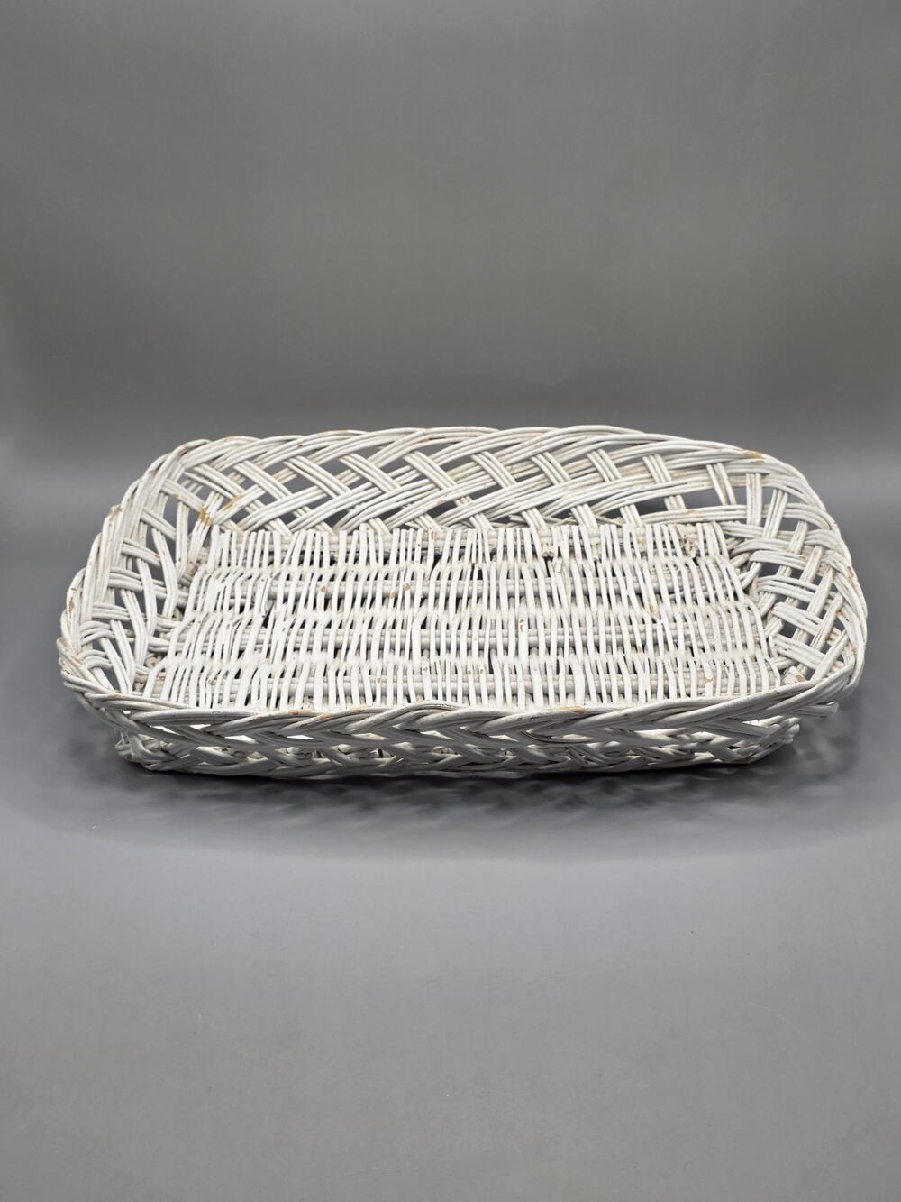 Vintage 12 inch Rectangular White Wicker Serving Tray Boho Cottagecore Decor